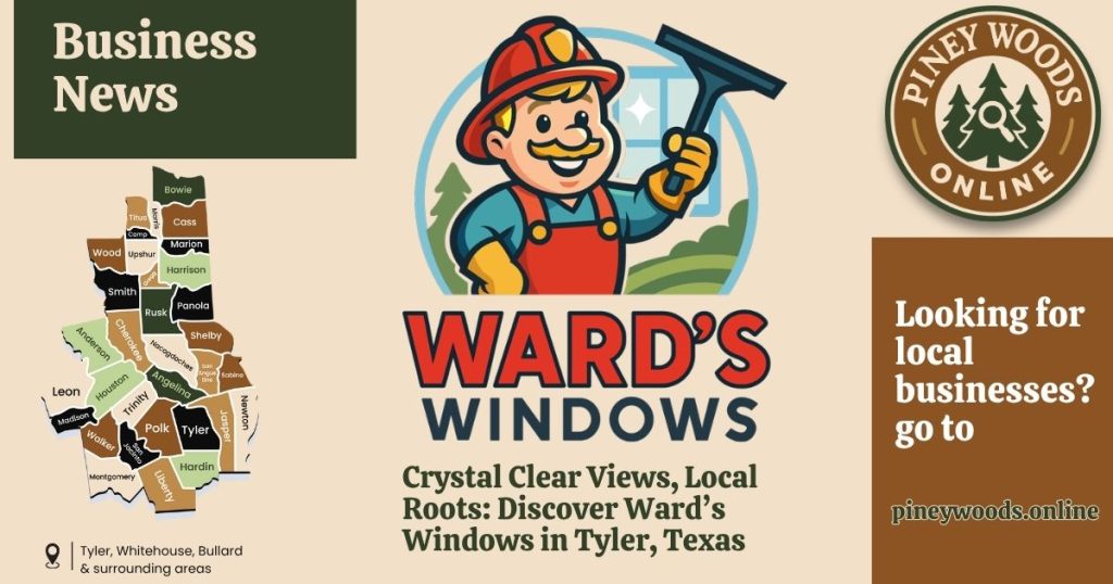 Crystal Clear Views, Local Roots: Discover Ward’s Windows in Tyler, Texas 1 Professional window cleaner from Ward’s Windows cleaning residential windows in Tyler, TX – locally owned and firefighter-operated